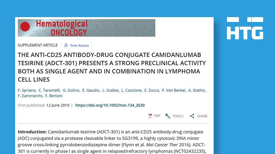 HTGMolecular's tweet photo. Read about this study of anti-CD25 antibody-drug conjugate camidanlumab tesirine (ADCT-301) in lymphoma cell lines using #HTGEdgeSeq, presented at the 2019 International Conference on Malignant Lymphoma. https://t.co/M4xzCUYgwW #HTGMolecular #AdvancingPrecisionMedicine #LiBi19 https://t.co/mtGIcKcxCO