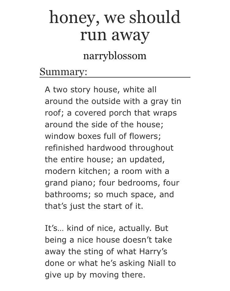 “honey, we should run away” by narryblossom•established relationship•farm au•light angst•domestic fluff•2 parts!! read both•Ni calling H petal/pet, we love to see itH rly said “did yall hear sumn” and bought a farm without telling Ni https://archiveofourown.org/works/15329241 