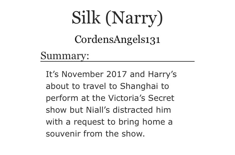 “Silk” by CordensAngels131•established relationship•this ones for you dirty fuckers•esp for those who love top!Ni/bottom!H https://archiveofourown.org/works/21095648 