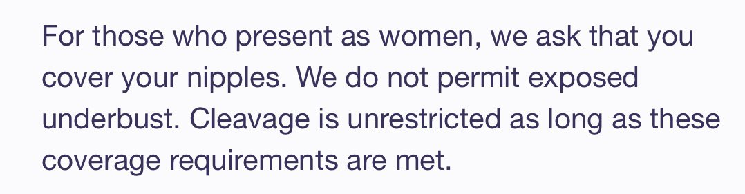 _psykora's tweet image. Kleiner Auszug aus Twitchs  „Aktualisierung der Richtlinie zu Nacktheit und Bekleidung“. Es sind explizit nur Frauennippel auf Twitch nicht erlaubt. Ich fände ja, es sollte Vorraussetzung für alle Streamer sein, sich ordentlich zu kleiden. 🙃 twitch.tv/p/de-de/legal/…