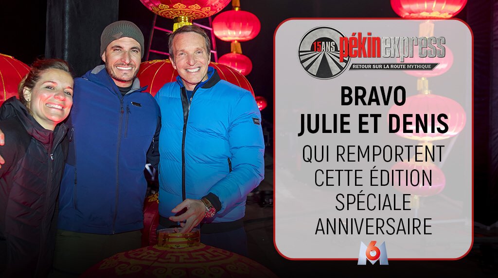 M6pro's tweet photo. Bravo Julie et Denis qui remportent #PekinExpress @M6 @Steph_Rotenberg https://t.co/Sidryyhh6w