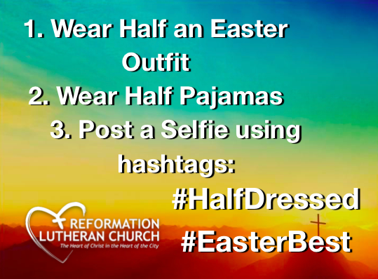 LivingHopeVegas's tweet photo. Let's have some fun.

During our online worship, get dressed in your Easter outfit, but you can wear your pajamas too! Post a photo to share in the fun! #halfdressed #Easterbest and all credit for this idea goes to @NWK_EmergingBow https://t.co/FnF2el3ftG