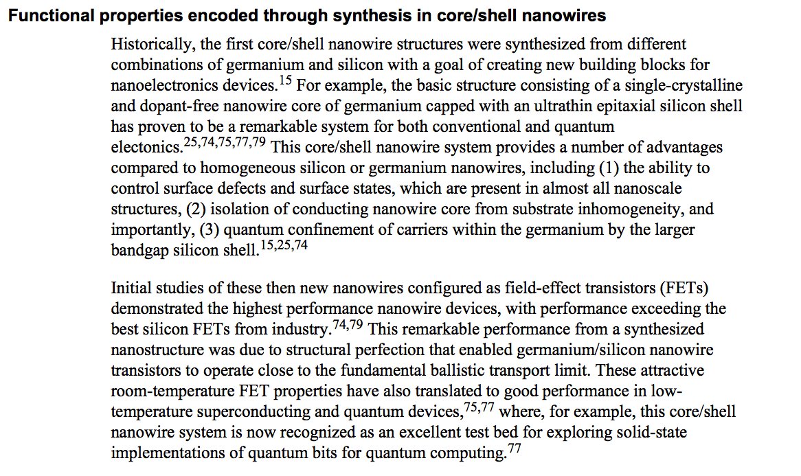 Semiconductor  #nanowires: A platform for  #nanoscience and #nanotechnologyCharles M. Lieber https://www.ncbi.nlm.nih.gov/pmc/articles/PMC3375735/pdf/nihms-381801.pdf