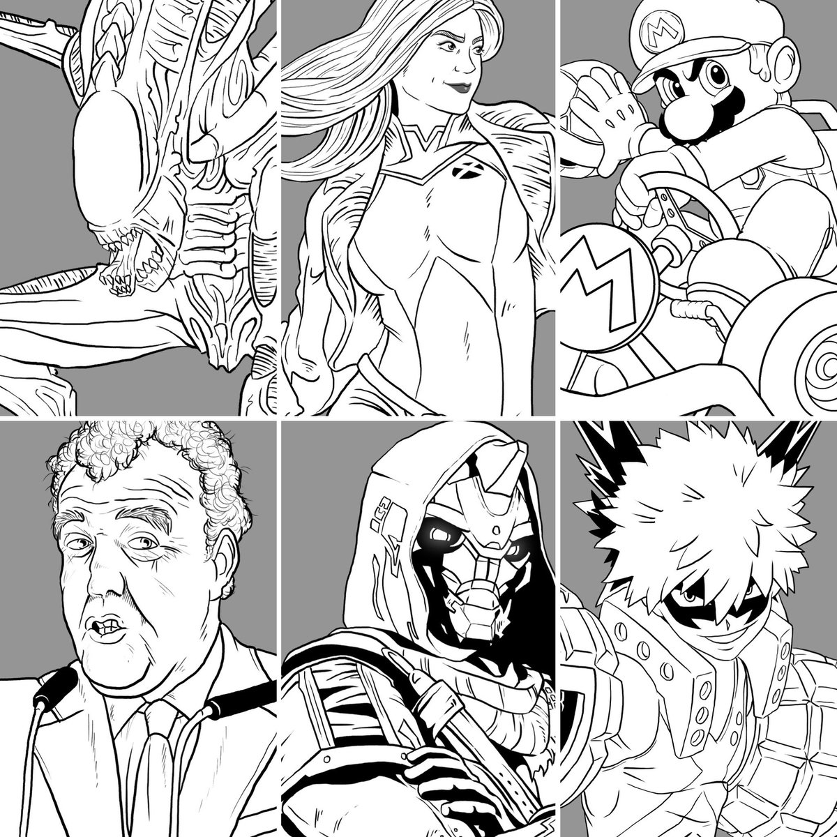 Reached out on Instagram for this fan art challenge, 10 hours later I’m pretty happy with the results!
#fanart #alien #xmen #mario #destiny #MyHeroAcademia