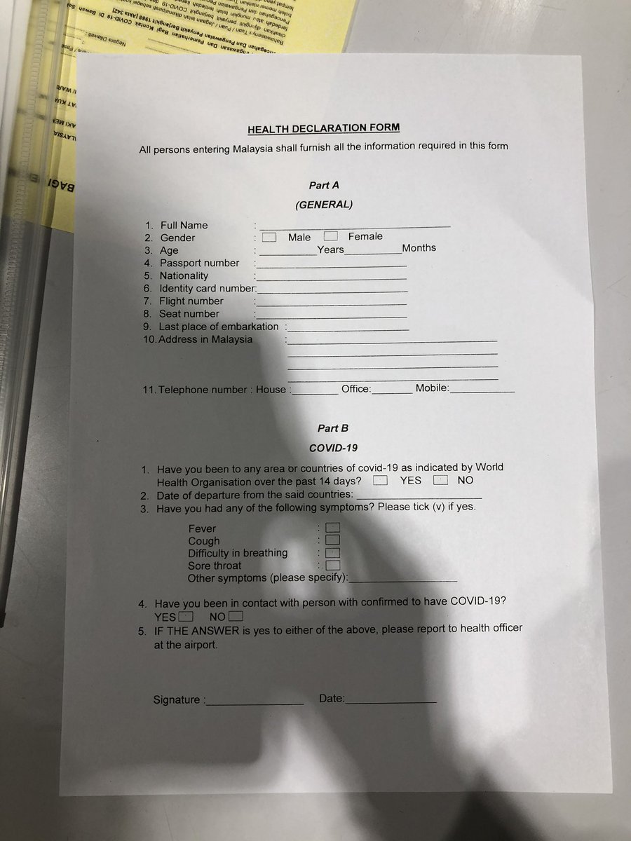 Above mentioned forms:- The health declaration form was easy to fill up. Handed back to the staff.- Other form is a home assessment tool. At the bottom is a table with 14 days. You have fill in the dates and mark whether you have fever, cough or difficulty breathing.
