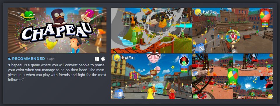 BlackPotionHQ's tweet photo. #OneDayOneReview

Today we review Chapeau: A fun multiplayer game where everyone needs hats 

🛒Store Page https://t.co/RhVyw3CMmW

🎮The Dev @chapeauGame @Salt_Castle
 
#Indiegame #Chapeau #MultiplayerGame #gamedev #Indiegamedev #review #Steam #indiegamelover #PartyGame https://t.co/votpnwjNEo