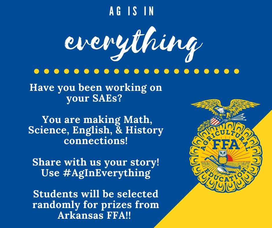In Ag Classes, we use our core subjects every day. Will you share with us how you're using Math, Science, English, or History in your SAE projects? Use #AgInEverything to tell your story and be entered into a drawing for prizes for us!!