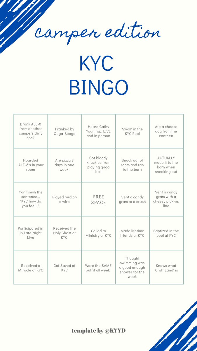 How many BINGOs can you get? 
#kyyd #cog #KYC #gumonhershoe #cheesedogs #Ale8one #traditions