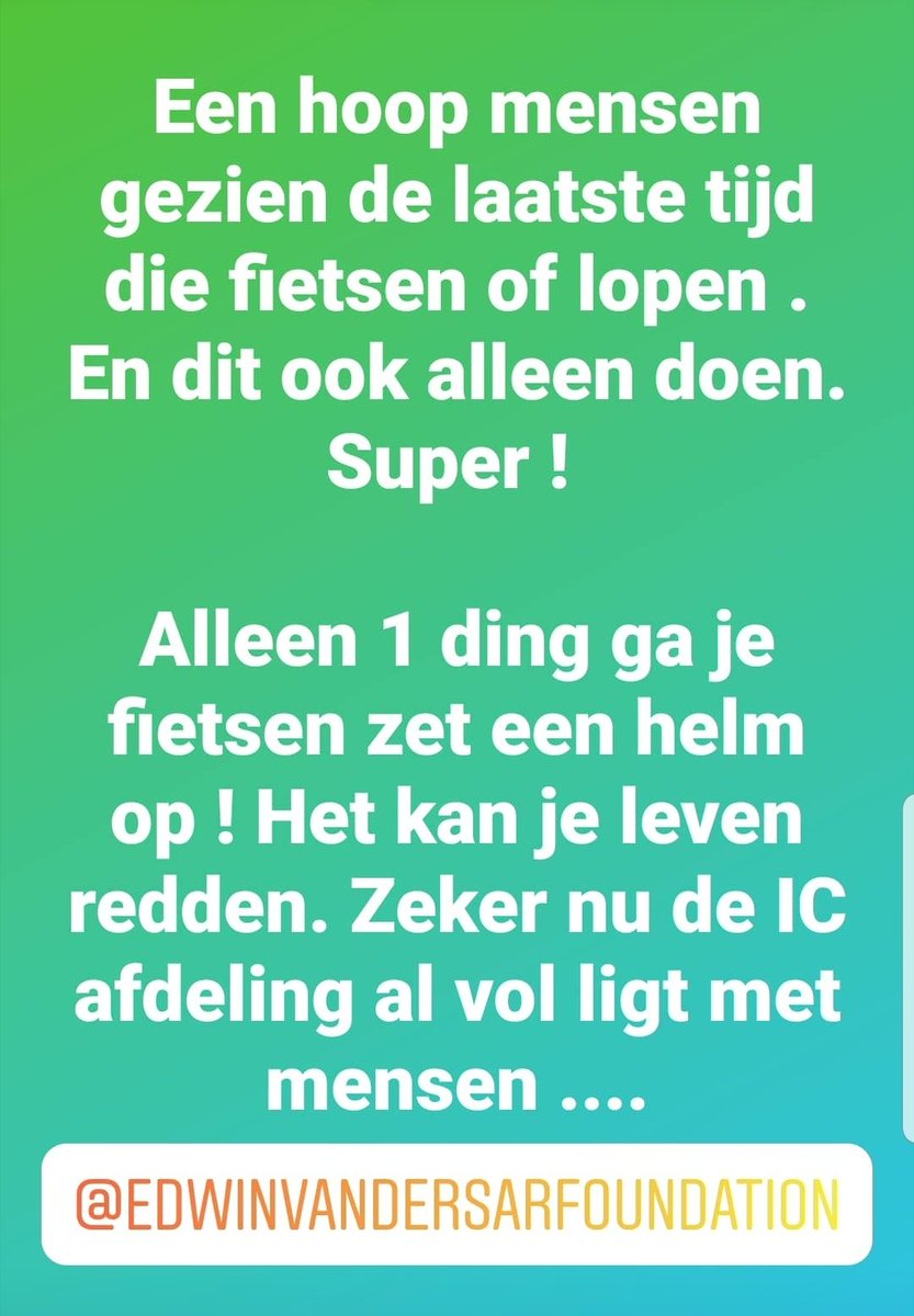 stevendejongh's tweet photo. Ga alleen fietsen en vooral met helm #staysafe @vdsarfoundation https://t.co/PZggT8UA6r