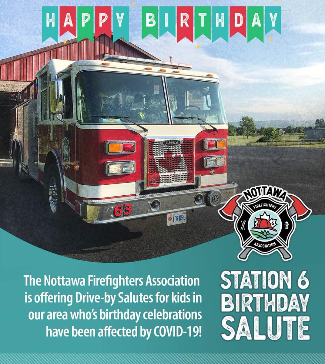 NottawaFFA's tweet image. The Nottawa Firefighters Association is offering Drive-by Birthday Salutes for kids in our area who have birthdays that have been affected by COVID-19! If you are interested in setting up a salute PM us on facebook with your address and birthday date!