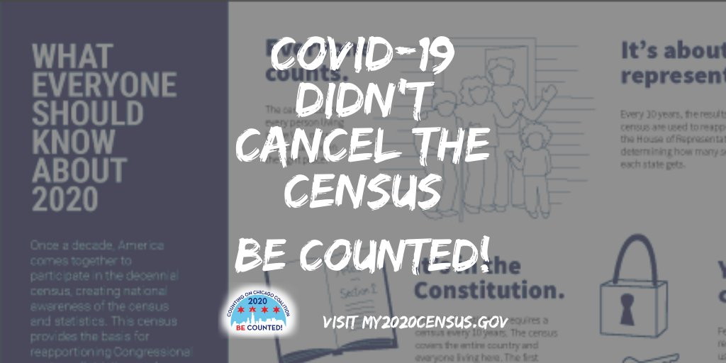 CountingOnChi's tweet photo. MYTH: COVID-19 canceled the #2020Census. FALSE! COVID-19 did not cancel the census. The census is underway now. You can complete it online, by phone, or by mail. Visit https://t.co/2JUcTHdHKb today or call 844-330-2020 to start your questionnaire. #CountingOnChicagoCoaltion https://t.co/t1usDkNizm