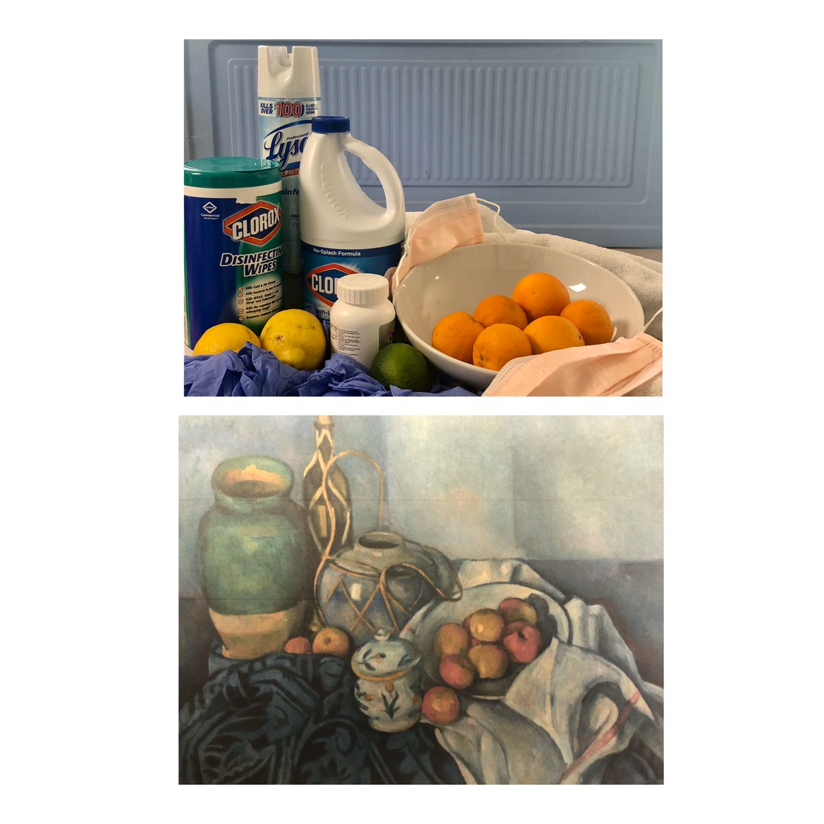 DrSedges's tweet photo. "Still Life with COVID-19" by Jackson Oreste Wallace, age 8. Inspired by Paul Cézan's "Still Life with Apples". #betweenartandquarantine #TussenKunstenQuarataine https://t.co/7jcY0BXdhB