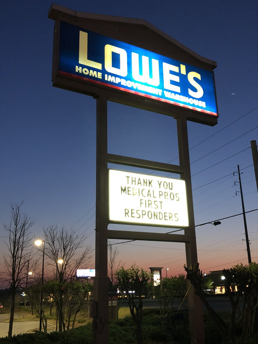 The  #Lowes in Athens, GA, illuminated their message of thanks to be seen from the street at all hours of the day. Thank you,  @billpryor8!