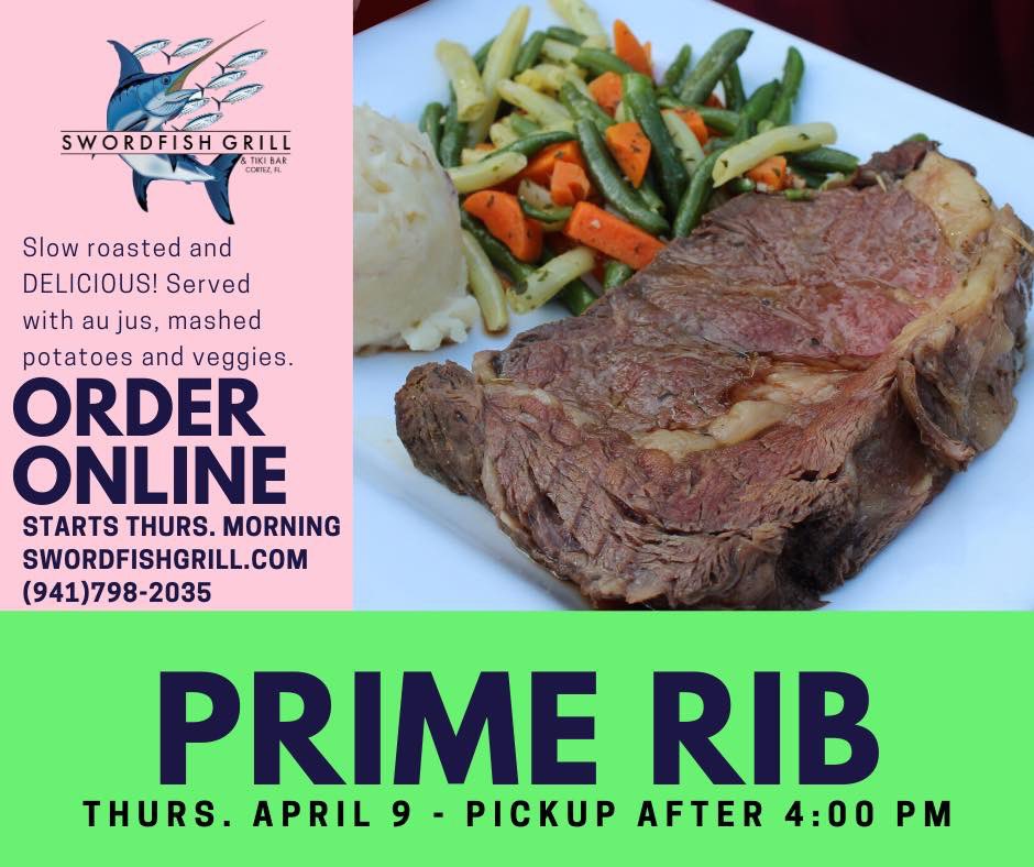 SwordfishGrill_'s tweet photo. We miss our Prime Rib, and we know you do too! We’re bringing it back this Thurs ONLY, for pickup after  4! Order online, or by phone, and we’ll bring it out to you! Place your orders starting Thurs morn. so you don’t miss out! Who’s in? https://t.co/YfuJVWa339 (941)798-2035 https://t.co/S7QQOrTYdl