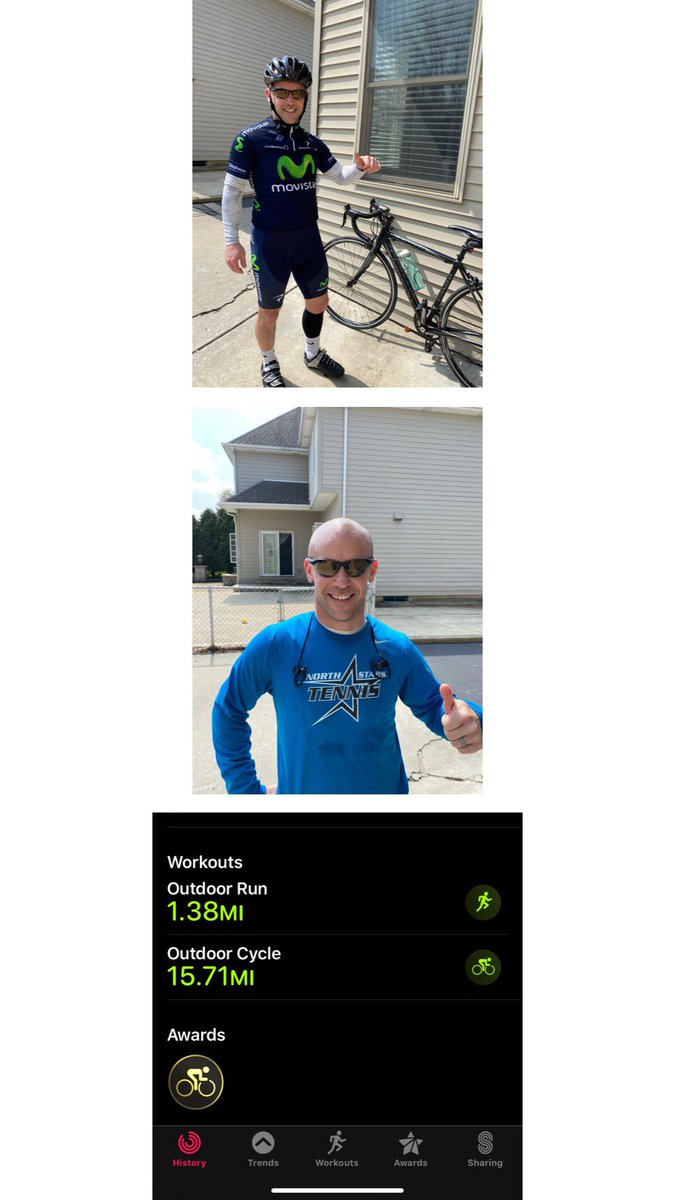 What a day for a Bike-Run. 15.7 mile bike...followed by a 1.3 mile run. Legs feel like Jello. #CoronaFitChallenge @CoachHarks14 <a href="/robertpomazak/">Robert Pomazak</a> <a href="/SoccerScn/">SCN Girls Soccer</a> <a href="/SCN_Boys_Soccer/">St Charles North Soccer</a>