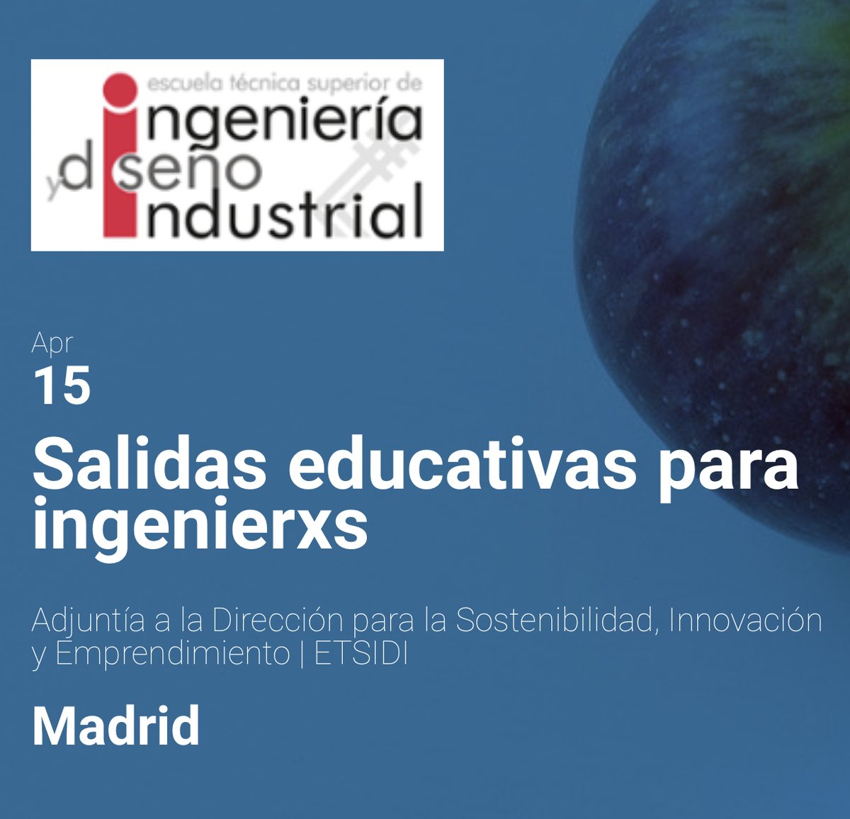 ETSIDI_UPM's tweet photo. Nuestra adjuntía #SIE ha organizado el taller “Salidas educativas para ingenierxs” La educación como herramienta de transformación social. Si te gusta el compromiso social y liderar soluciones, el 15/04 tienes una cita https://t.co/SVkjGDHKYm #SIEsigue @osantossopena https://t.co/fB1NfuJsou