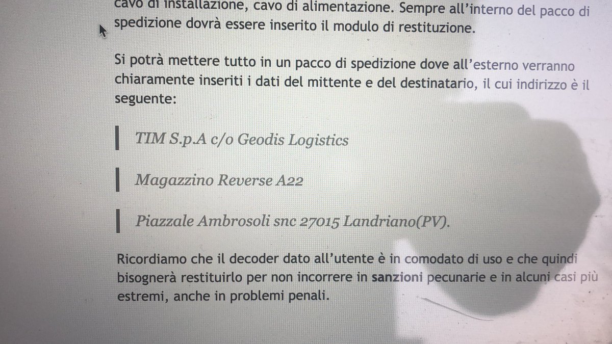 cesco82it's tweet photo. @TIM_Official dove bisogna spedire il decoder tim vision?è corretto questo indirizzo in foto? https://t.co/uk6FXuNVmI