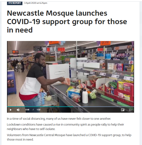 cfmmuk's tweet photo. Great to see @NCMosque featured by @itvnews for their fantastic work supporting their local community during the #COVID19Pandemic!
Some #PositivelyMuslim news during difficult times.
https://t.co/4nKnC26Yr6 https://t.co/BglAz2uml3