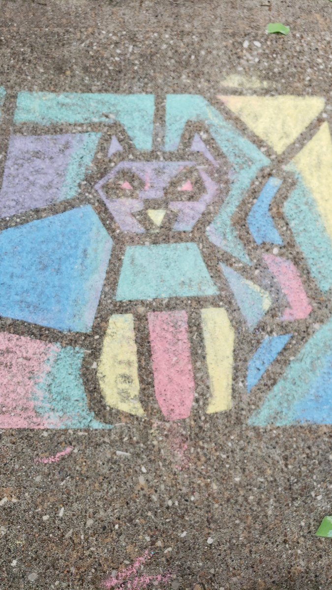 gleeandglitter's tweet photo. Make sure you are taking time to get artistic in between your studies today! Liam and I practiced making a cat with the sidewalk chalk and painter's tape. #artdistancelearning https://t.co/h6DIB5kSzj