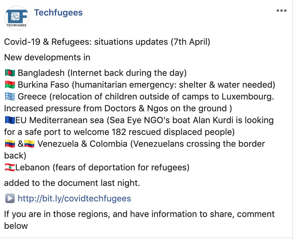 #COVID19 &amp; #refugees - Refugee camps hit by the virus are found in #Greece #France #Germany #Lebanon so far. we are looking for more reliable information on the situation elsewhere #Bangladesh #Kenya #Lebanon #Ethiopia #Jordan etc...  Contribute here --> bit.ly/covidtechfugees