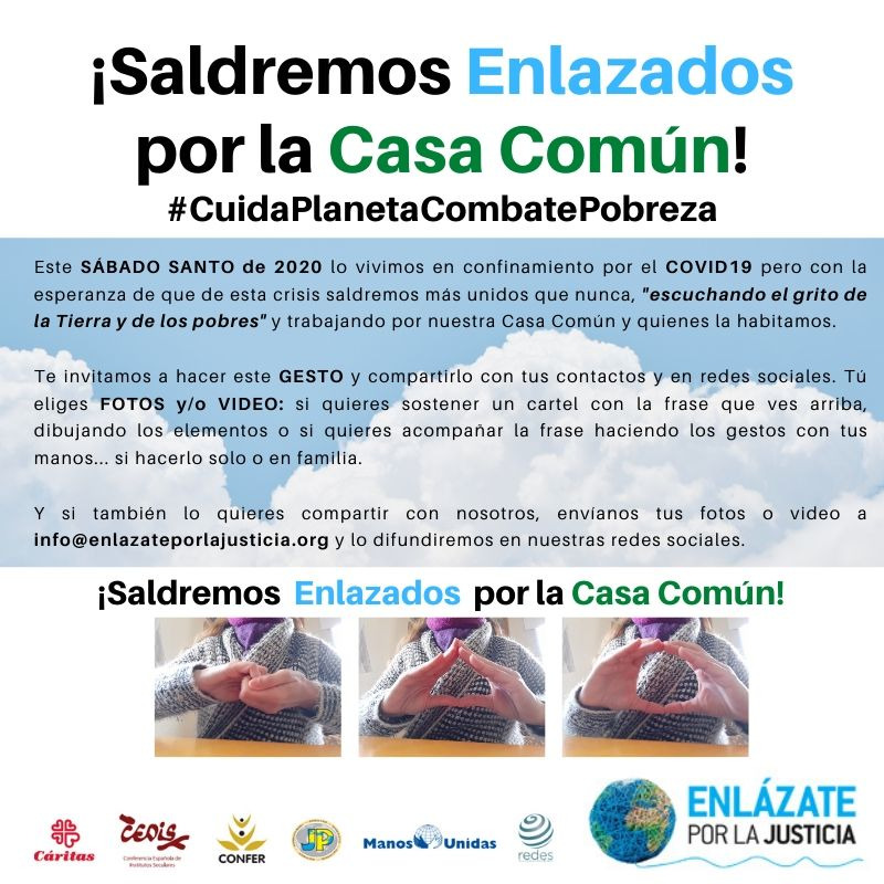 ¡Todo está conectado! Únete al GESTO de esperanza en momento de pandemia #COVID19 
🔴¿CUÁNDO? Sábado Santo 11/4/20
🔵¿CÓMO? En imagen te damos opciones 
⚫¿POR QUÉ? Lee 📝 posicionamiento ➡️bit.ly/2whoIGe
1️⃣ dale a 💚y haz retuit 🔁GRACIAS
 #CuidaPlanetaCombatePobreza