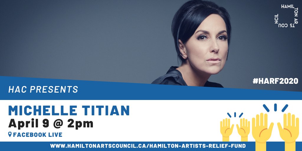 HamArtsCouncil's tweet photo. We are thrilled to have @MichelleTitian join us on Thursday afternoon! 🤗
Watch her perform on Facebook Live 😍🎤
ℹ️Thursday, April 9, at 2PM
🌐https://t.co/dkotBYMKi5
#Hamont #HARF2020 #HamOntStrong https://t.co/qUrWfSlTNx