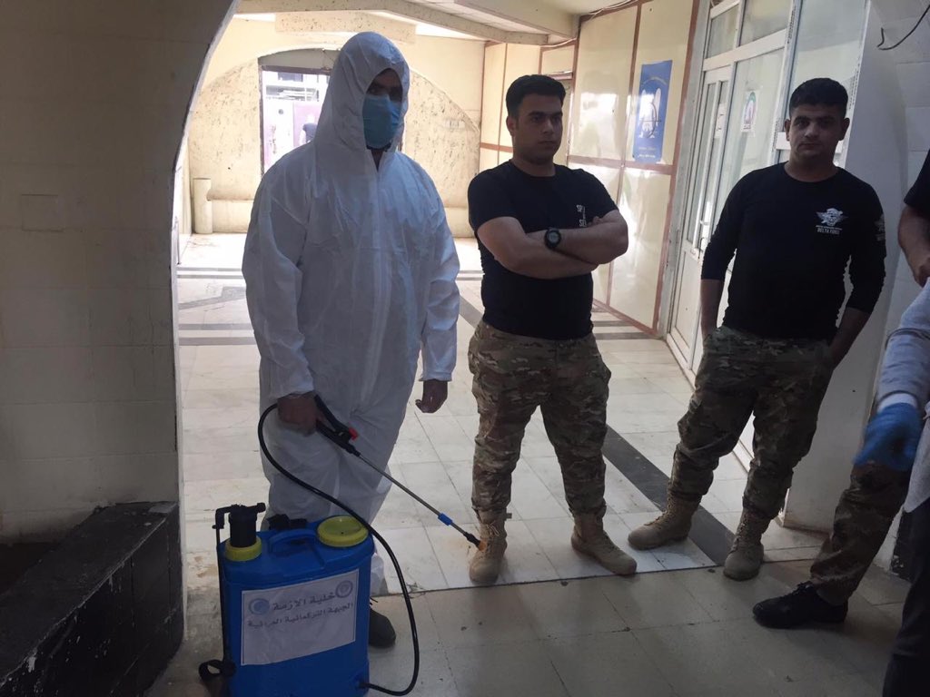 kerkuknetEN's tweet photo. The Crisis Desk Team, which is established by the Iraqi Turkmen Front, disinfected the Kirkuk Battalion Command.

#Covid_19 #Covid19Out https://t.co/LpnNUtut40