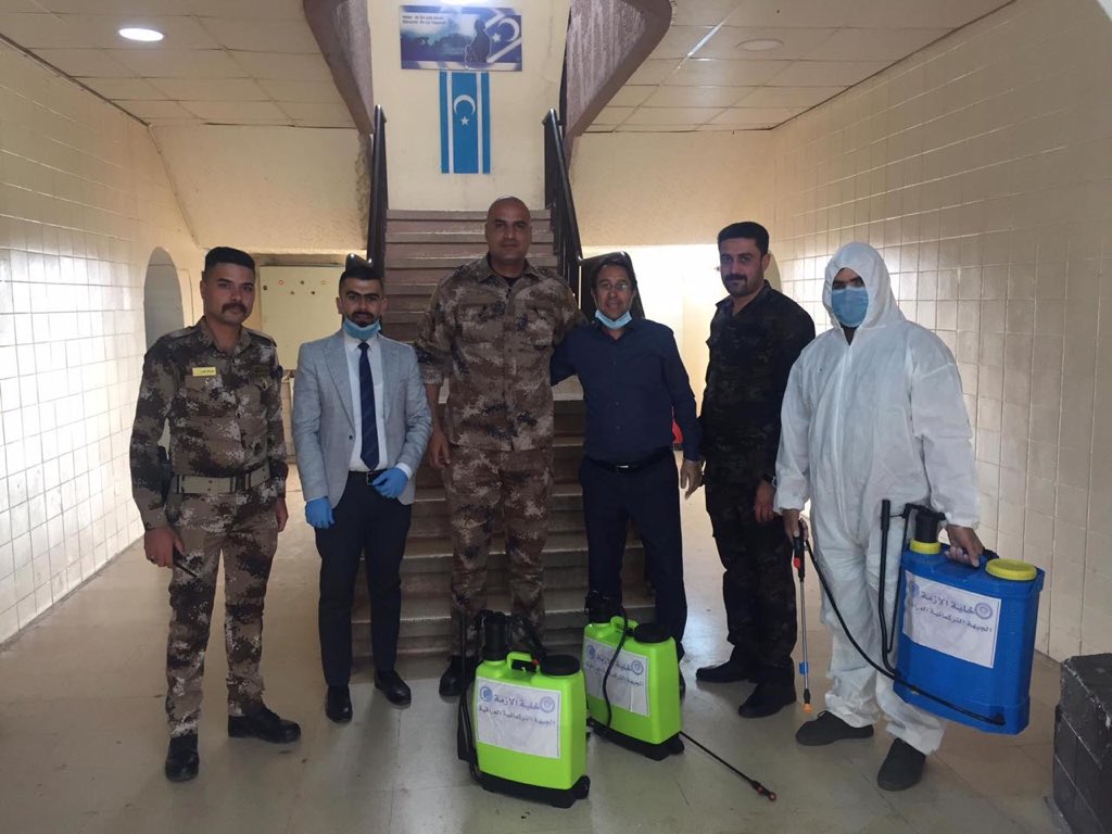 kerkuknetEN's tweet photo. The Crisis Desk Team, which is established by the Iraqi Turkmen Front, disinfected the Kirkuk Battalion Command.

#Covid_19 #Covid19Out https://t.co/LpnNUtut40