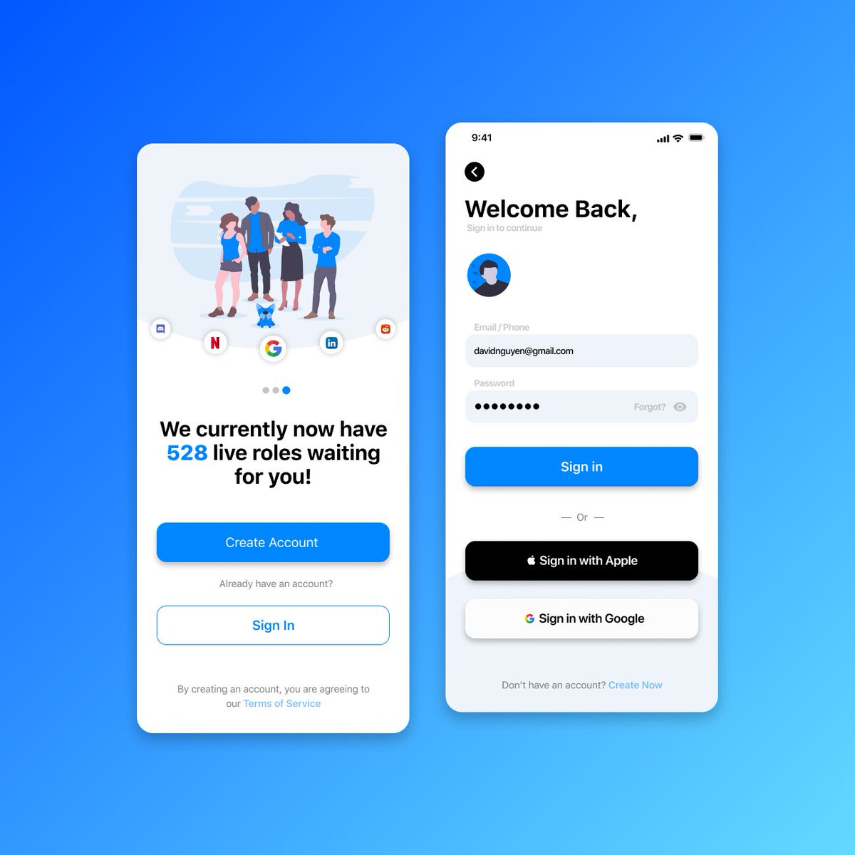 davidngynn's tweet photo. Speaking of the Job-Finding application that I'm working with a young talented CS student in Switzerland, here's the finalized login page 👍🏻 #uiuxdesign #SoftwareDeveloper #swift #SwiftUI https://t.co/eTBj0bQRRQ