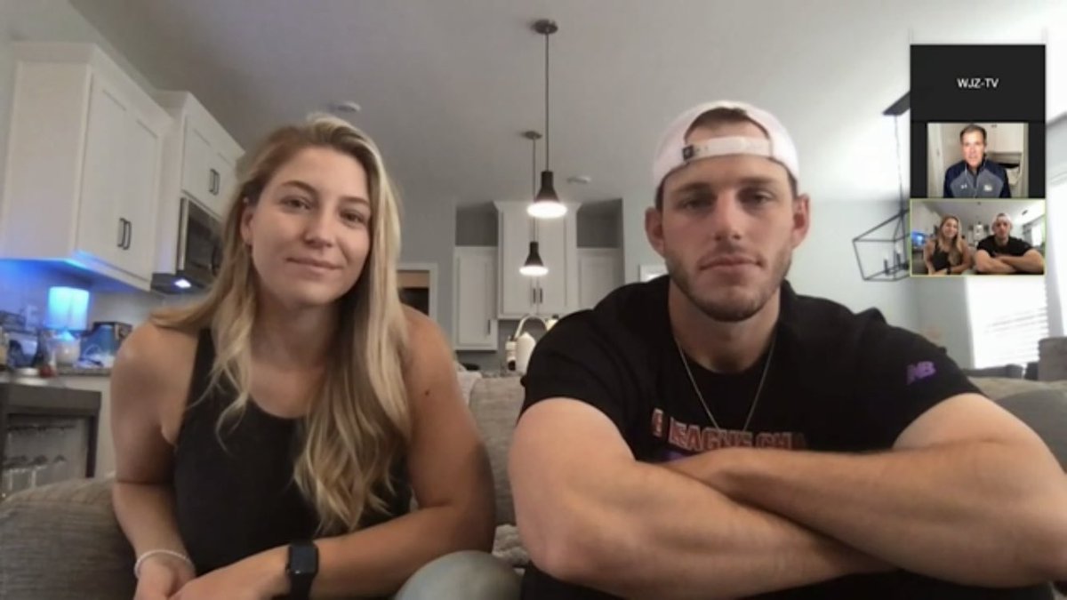 MarkWJZ's tweet photo. @Orioles pitcher John Means was scheduled to start Opening Day now patiently awaits a new starting date. He &amp; wife Caroline share perspectives on persistence, preparedness &amp; supporting others. 
@wjz tonight 5,6,11pm 
⚾️ @JMeans25 https://t.co/QWZgdwngrh