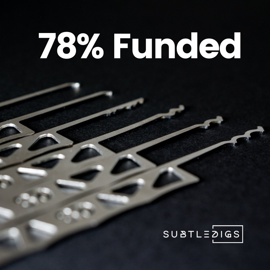 SubtleDigs's tweet photo. We're nearly funded! With 42 hours left to go, we're so close to getting these lock pick sets produced! Help us reach our goal and get handsomely rewarded for your support. 

#Lockpicking #Locksport #Locksmith #Lockpicks #locksmiths #Kickstarter 

https://t.co/wnmAqzu6DB https://t.co/4w8tz7SZfU