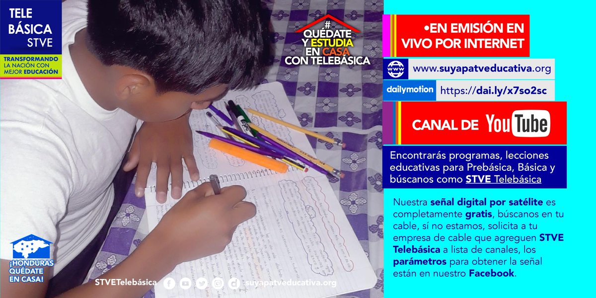 stvetelebasica's tweet photo. #quedateyestudiaencasacontelebásica #quédateencasa Te invitamos a estudiar en casa con #STVETelebásica, como los alumnos de nuestro CEB José Cecilio del Valle, aldea #ElPortillo, #Curaren, #FranciscoMorazán #coronavirus #covid_19 #honduras
@Educacion_HN @CONATELHN https://t.co/NAU6tEpGm0