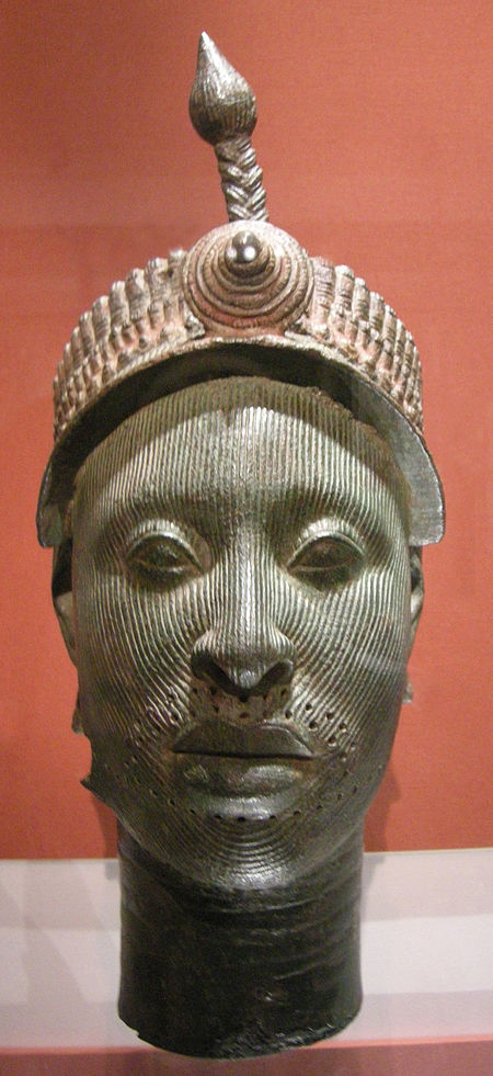 What was "advanced" were, for example, Greco-Roman statues, which were lifelike & "refined."But excavations found sculptures like the Ife Head (c 1300 CE) in southern Nigeria.Surprised, white folk tried to claim an ancient Greek civilization lived there and made this art. 3/