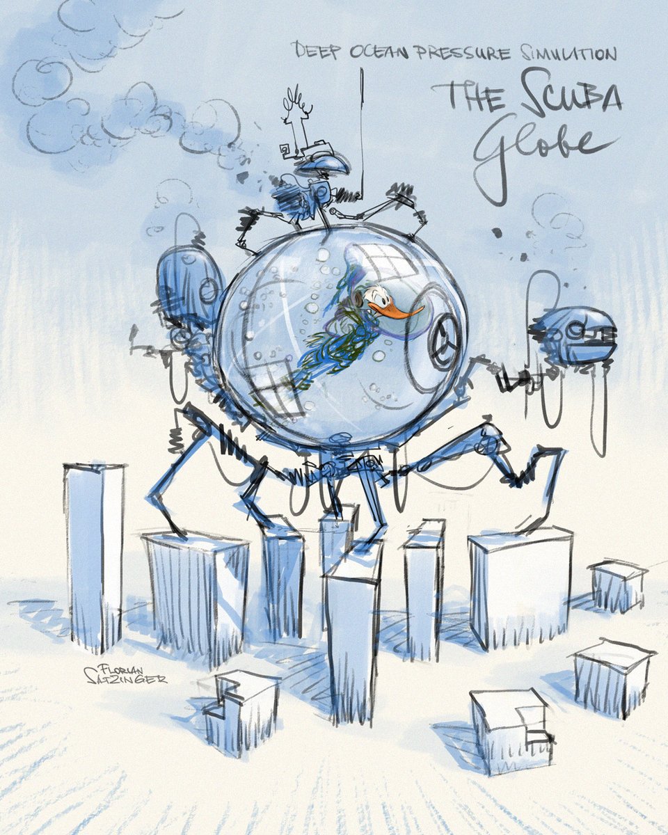 papierwanderer's tweet image. One last rough layout thingy, in tandem with my #DonaldDuck first appearance tributes, here's Donald's 'Scuba Globe', his personal deep ocean pressure simulation tank. instagram.com/p/B-sCTECJjnA/
---
#ParodyArt #roughlayout #tributeart #disney1934