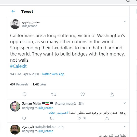 6/ A lot of the tweets are in Persian, but they are also in English, Spanish, and Chinese . A lot include the hashtag "The Promised Saviour" - about the coming of the Mahdi. I am not sure why, I don't think he/she would have wanted Calexit