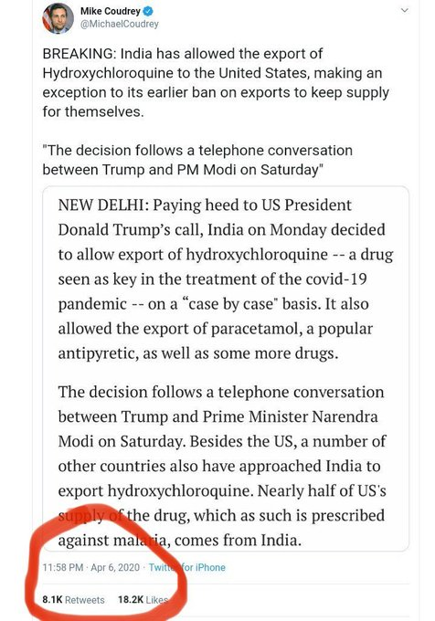 So sir,  @naukarshah u mean to say that these are fudged documents in terms of date by  @CimGOI . Right?Also, this tweet by  @MichaelCoudrey (3rd image)had come yesterday. We had news reporting yesterday about the confirmation of Exports.Was even Tweet by  @MichaelCoudrey planted?  https://twitter.com/naukarshah/status/1247585353784889345