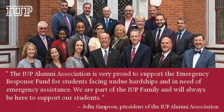 We're #IUPproud! The <a href="/IUPAlumni/">IUP Alumni</a> Association Board of Directors has provided the lead gift for the Day of Caring, which benefits the student Emergency Response Fund. The association's $15,000 gift will assist students with unexpected expenses. Thank you! #IUPcares