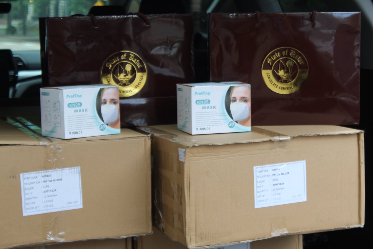 HoustonMOTIA's tweet photo. Thank you to the consulate, embassy and the gov. of #Qatar for the generous donation of more than 5,000 protective masks. They were provided to Houston’s first responders, who are helping keep us safe during this time of crisis. The City of Houston is grateful. #COVID19 https://t.co/SD4Bq2gUmx