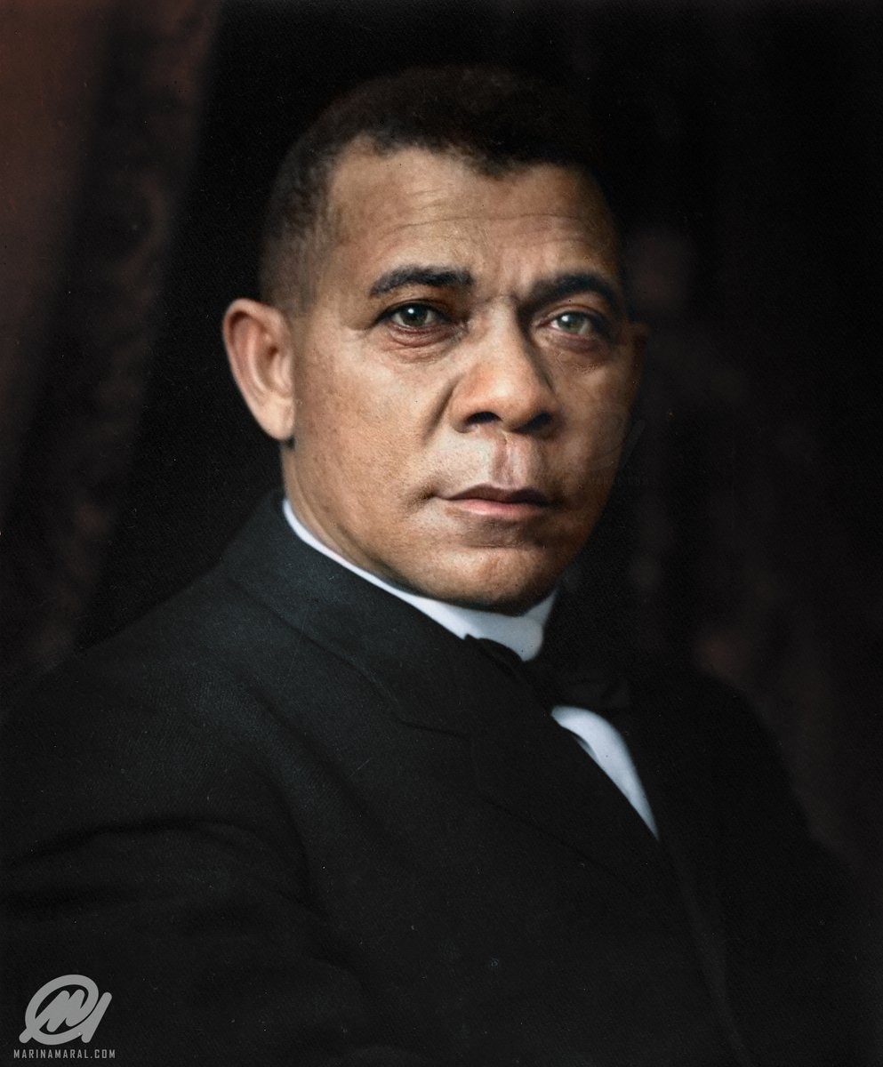 Born into slavery, Booker T. Washington put himself through school and became a teacher after the Civil War. In 1881, he founded the Tuskegee University. At his death, it had more than 100 buildings, 1,500 students, a 200-member faculty teaching 38 trades and professions.