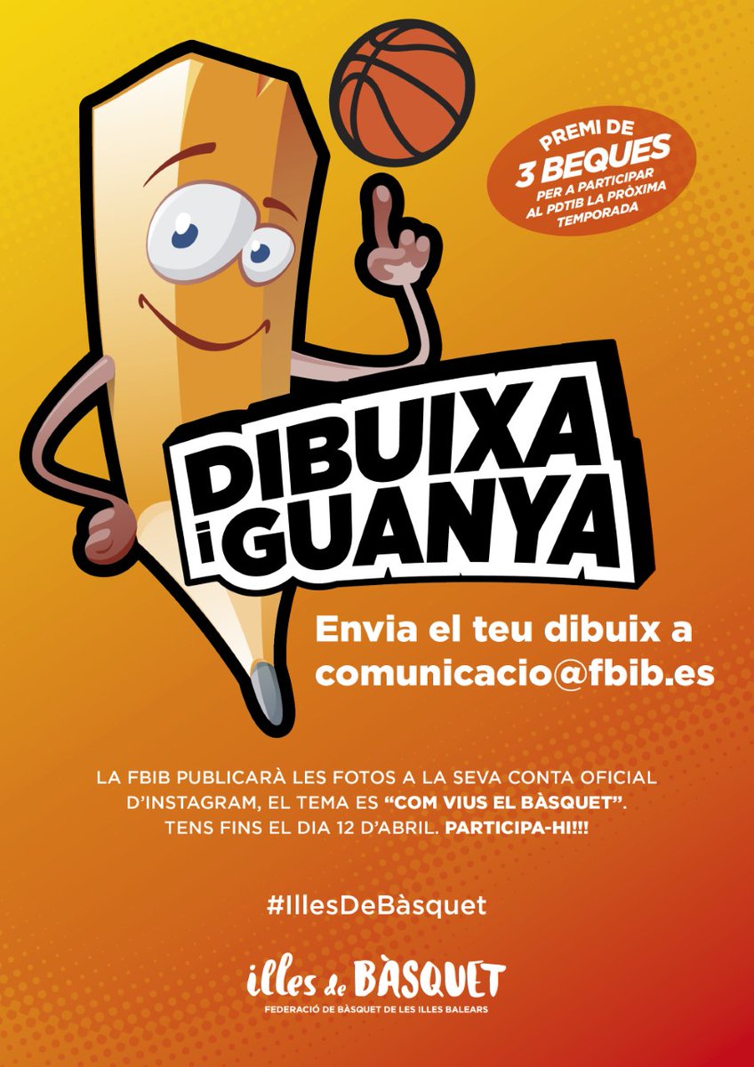 FBIBasquet's tweet photo. 🖌️ COM VIUS EL BÀSQUET🏀

Concurs de dibuix per a jugad@rs d'entre 2007 i 2010

Aconsegueix una beca per al PDTIB de la pròxima temporada
👇🏻👇🏻
Envia el teu dibuix a:

👉🏻comunicacio@fbib.es
👉🏻Nom complet
👉🏻Club

Aconsegueix el màxim de likes a la teva foto que publicarà la FBIB. https://t.co/dmMJxvW01p