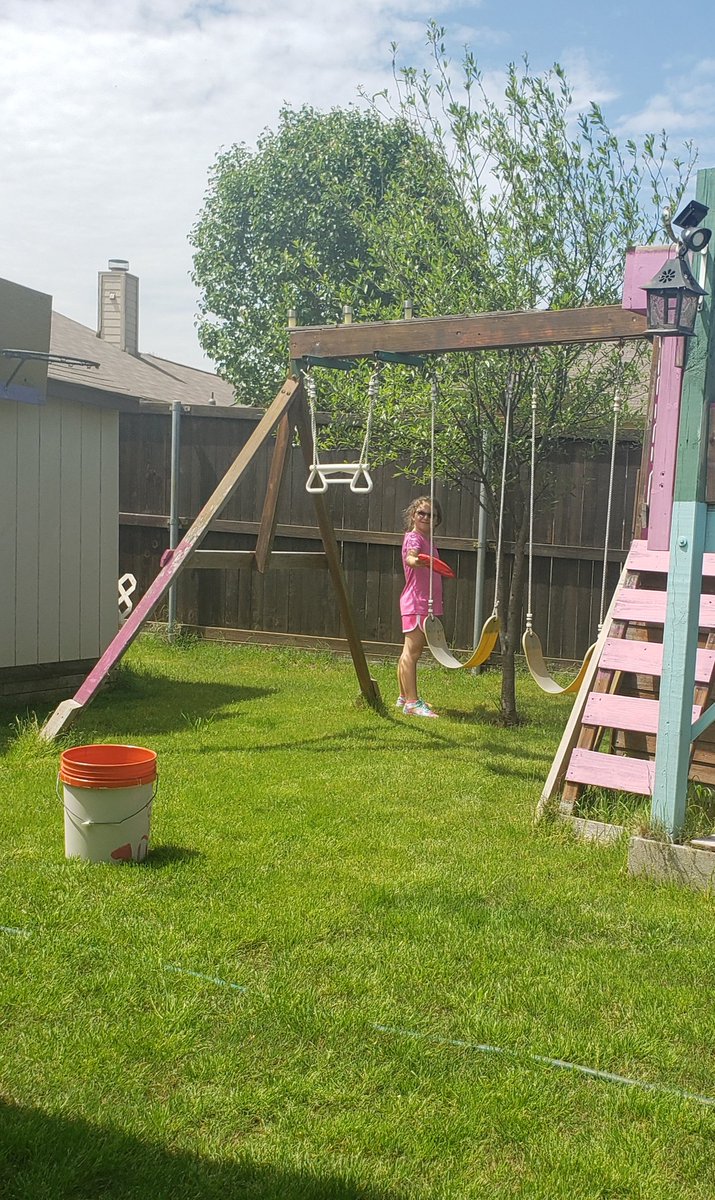 Golf anyone? You'll need a frisbee and any type of basket.  We're using our drumfit bucket. Place your basket in the yard and get started. How many throws will it? Get creative. Use trees, swing set, and chairs as obstacles. <a href="/coachlux1/">Ashley Lux</a>