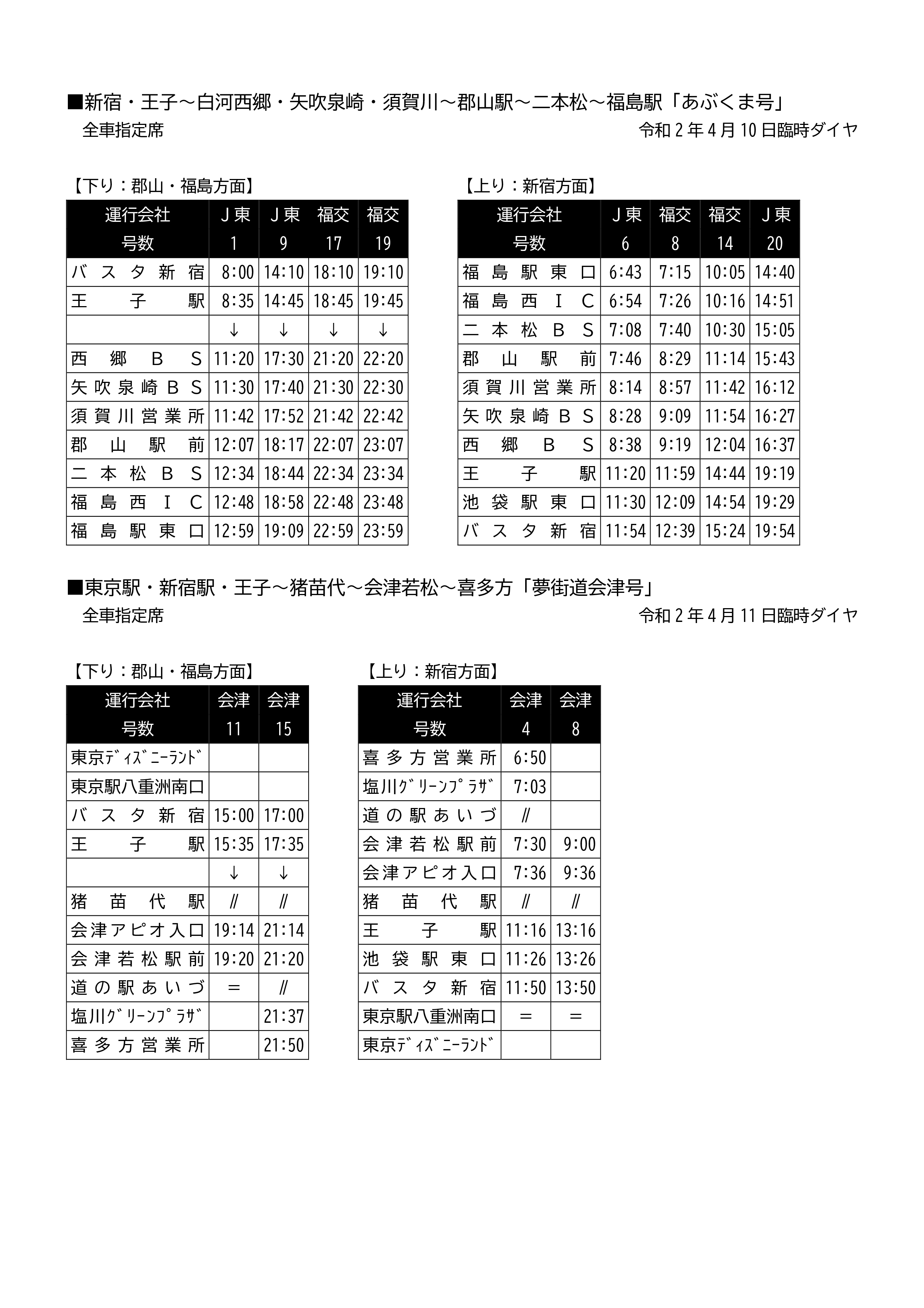 Daicha 4月10日 会津往復については11日 以降の東京 いわき 郡山 福島 会津方面の各高速バス時刻表置いておきます 福島 いわき 郡山 会津 高速バス いわき号 あぶくま号 夢街道会津号 Jrバス関東 Jrバス東北 T Co Dcxfdelu8n