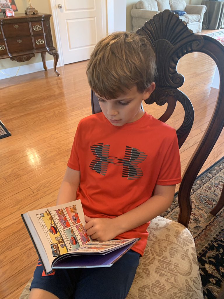 jamiepdutton12's tweet photo. Reading for pleasure! ❤️ This kiddo came to the @barkleybridge library daily to check out books! Glad to see him continuing his love for reading during this time away from the school building! #boundlessreader #davpilkey @Towers_Tina https://t.co/LxtCxnZkre