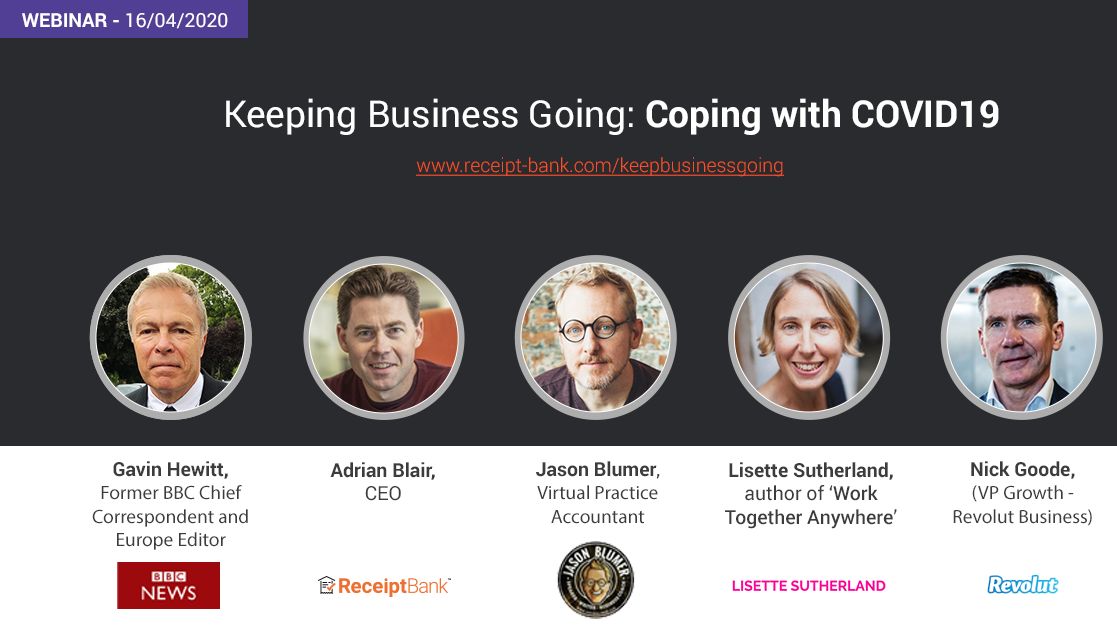 dextofficial's tweet photo. Receipt Bank has convened experts on business continuity and remote working to give your business advice on coping with COVID19. Register for free here: 
https://t.co/9yHlfc45kY  #keepbusinessgoing https://t.co/r57XLQLDjA