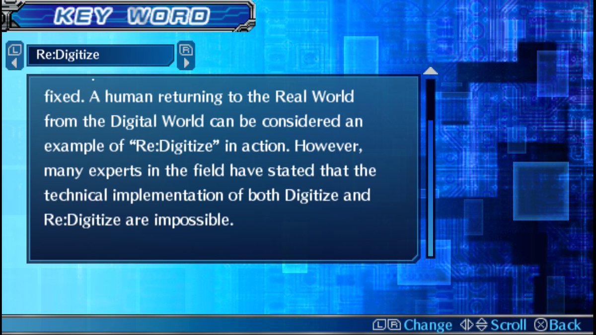 The opposite, transferring data from the Digital World as material in the Real World, was referred to as "Re: Digitize". However, like Digitize, it is a phenomenon that has not yet been successful, and therefore few believed that it was possible to be used commercially.