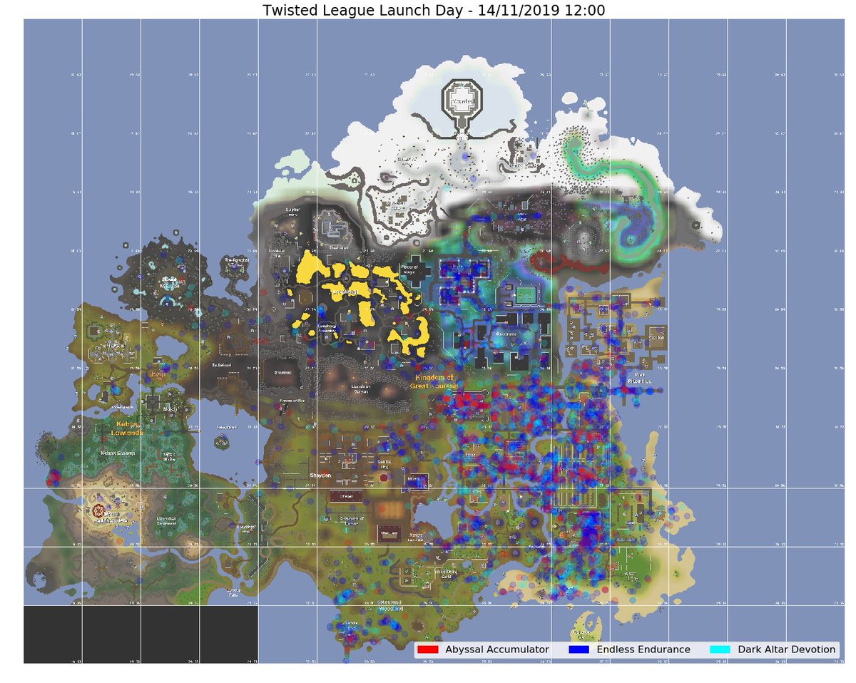 Two__Pints's tweet photo. Final #RuneStat of the day... here's a look at the first 30 minutes of Twisted League in a cool heatmap :) 
Animated version here: https://t.co/o6YttJYQf2 https://t.co/T6HwMjdpfv