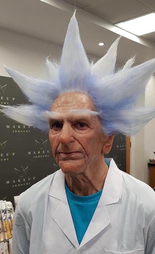 “Get Schwifty!” Rick Sanchez cosplay with prosthetics, makeup and hair by Anthony Davies and Andrew Whiteoak.