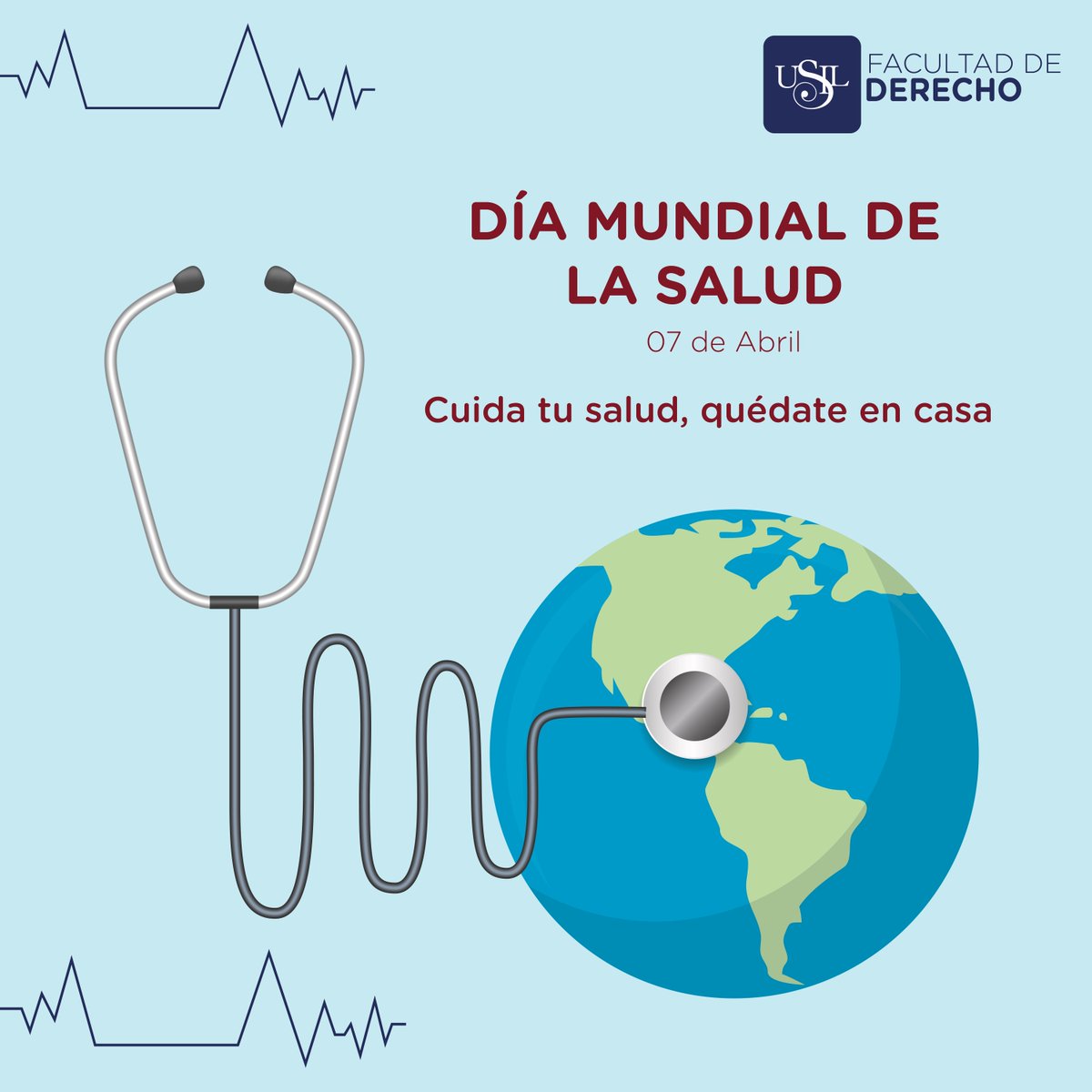 usilRRII's tweet photo. Hoy es el día Mundial de la Salud, este año, más que otros, tomémosle mayor importancia a salud. Cuidando nuestra salud apoyamos a los guerreros que están afuera cuidando de nosotros. Hoy cuida tu salud quedándote en casa.  
#QuedateEnCasa #diamundialdelasalud https://t.co/7LY4OcxLQO