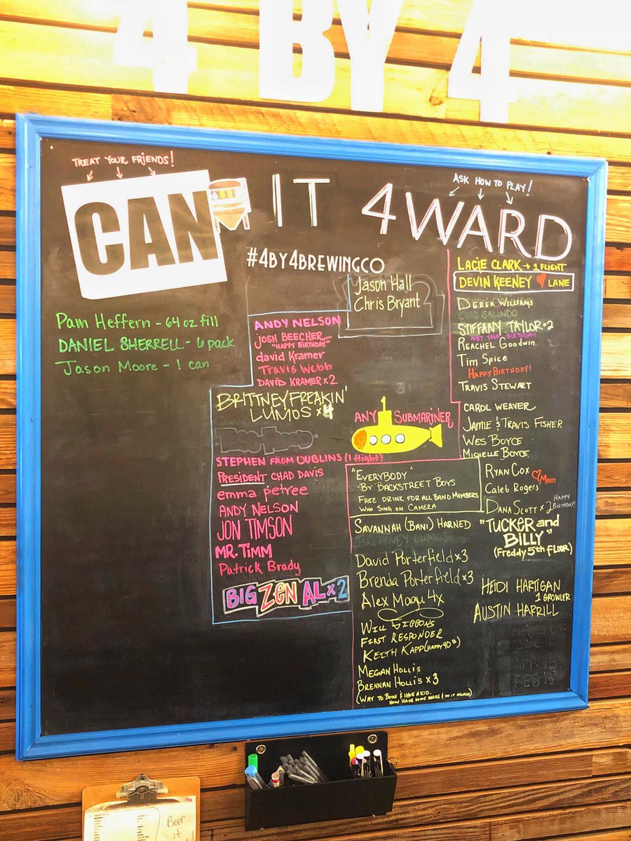 4by4Galloway's tweet photo. Our Beer it 4ward board has switched temporarily to Can it 4ward!
Come and get your already paid for can of 4 By 4 beer if you see your name!
#beerit4ward #beeritforward #payitforward #friends #buyabeerforafriend #canit4ward #canitforward #springfieldmo #4by4brewingco https://t.co/0tReG06plg